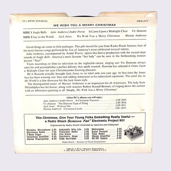We Wish You A Merry Christmas Vinyl Record 33 1/3 R.P.M. Stereo RCA Radio Shack - Picture 2 of 3